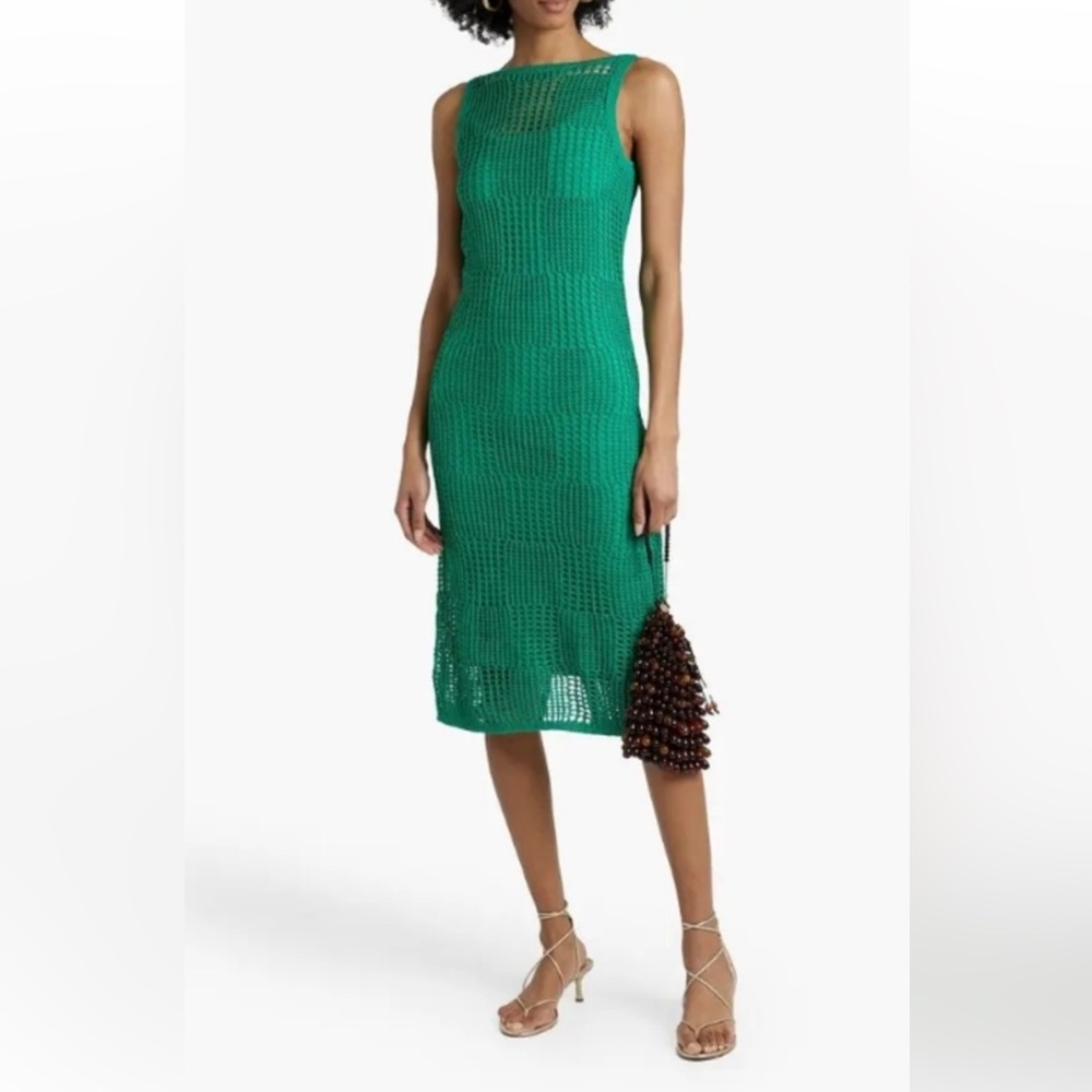 Joie Normandy Open-Knit Cotton crochet Midi Dress Green Sz M NWT